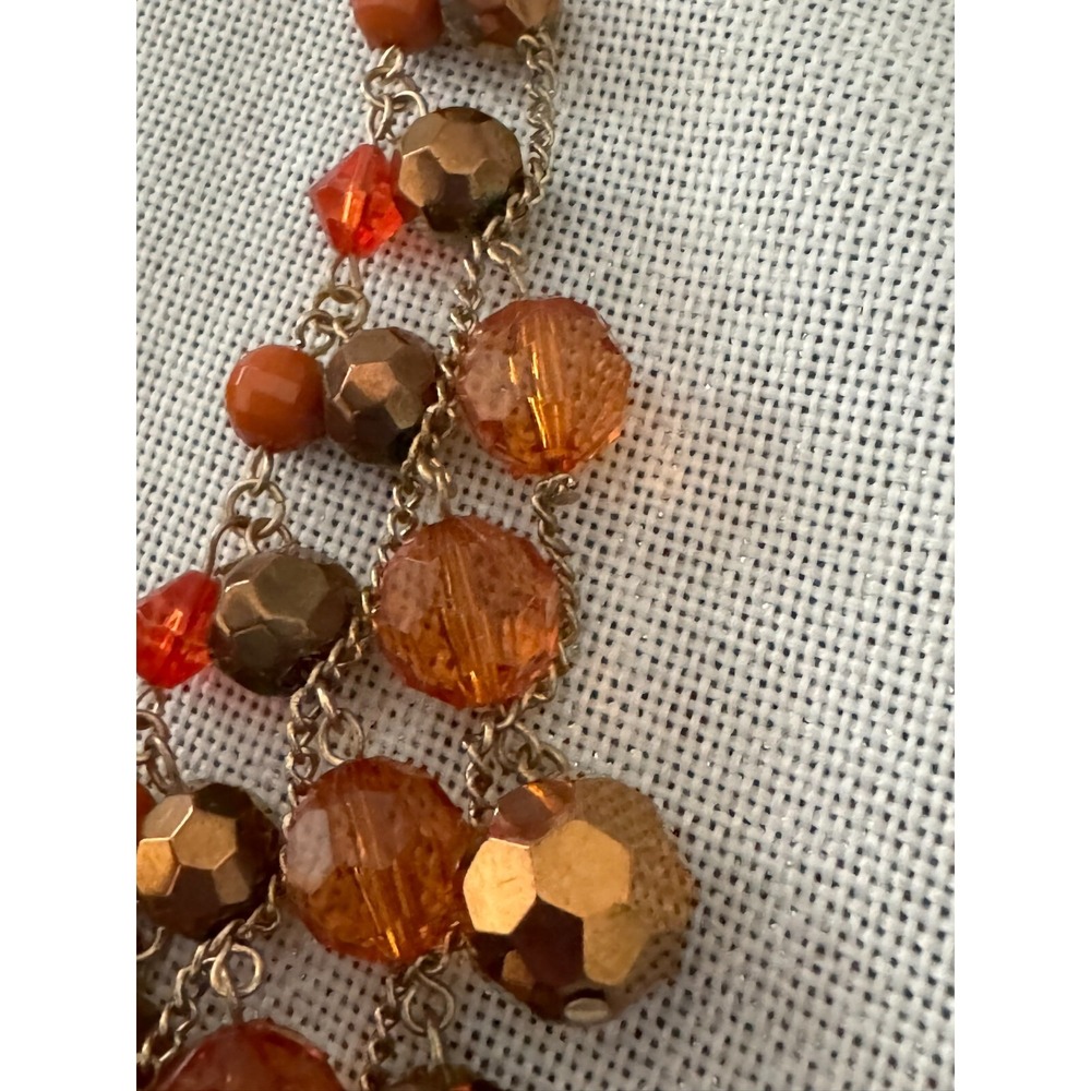 Brown & Orange Tone Beaded Layered Women Necklace - Picture 6 of 9